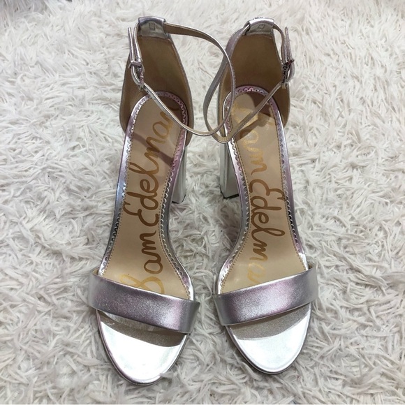 Sam Edelman Yaro Leather Block Heels Silver Metallic Size‎ 10 - Picture 2 of 11